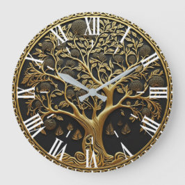 Reloj Redondo Grande Elegante árbol grabado en oro