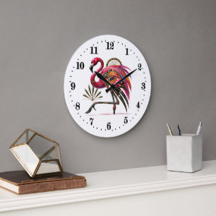 Reloj Redondo Grande Elegante Art Deco Flamingo rosa