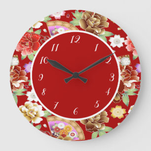 Reloj Redondo Grande Elegante artista asiático japonés fanático rojo