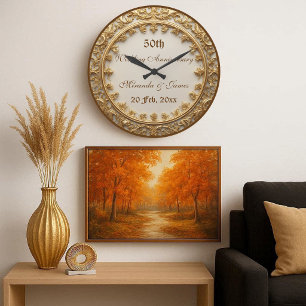 Reloj Redondo Grande Elegante Barra de Oro Motivo Barroco 50 Aniversari