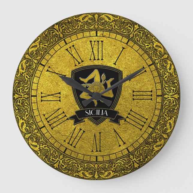 Reloj Redondo Grande Elegante Barroco Oro Siciliano Trinacria (Anverso)