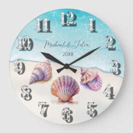 Reloj Redondo Grande Elegante Beach Wedding Seashells Perlas Náuticas