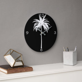 Reloj Redondo Grande Elegante Black Palm Tree Vintage Tropical