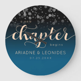 Reloj Redondo Grande Elegante Boda azul oceánico Peach Un Capítulo Nuev