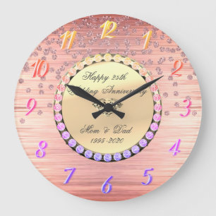 Reloj Redondo Grande Elegante Boda Diamantes de Ombre 25° aniversario