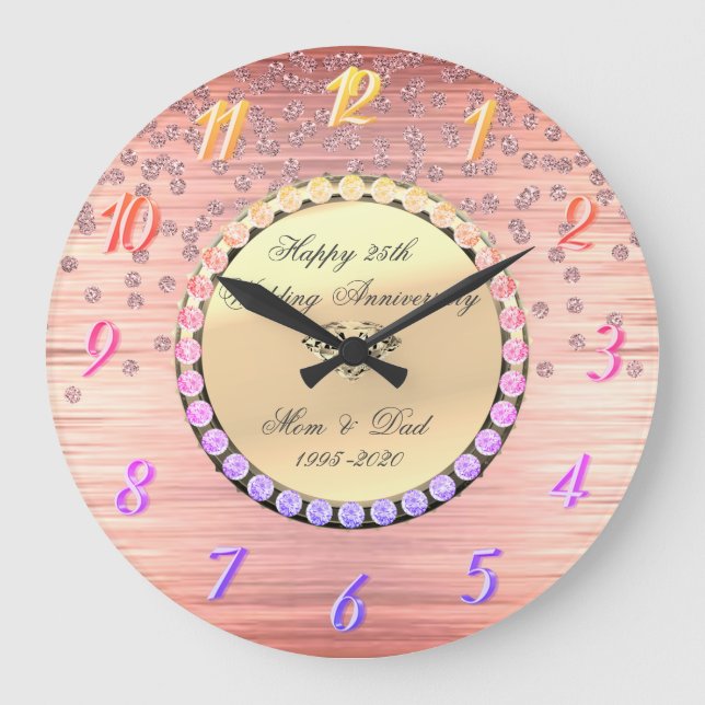Reloj Redondo Grande Elegante Boda Diamantes de Ombre 25° aniversario (Anverso)