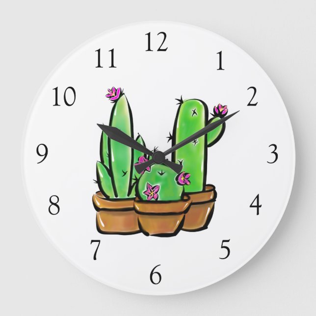 Reloj Redondo Grande Elegante boho Cactus cacti succulents (Anverso)