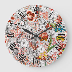 Reloj Redondo Grande Elegante Boho de época Abstracto Artístico Floral