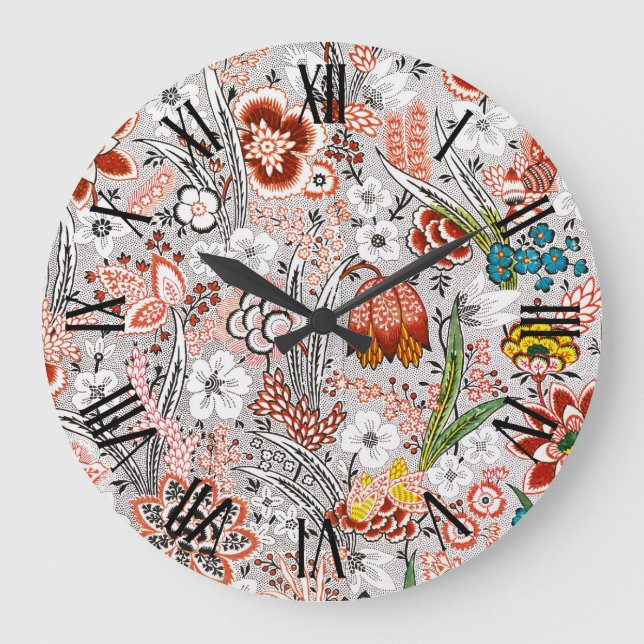 Reloj Redondo Grande Elegante Boho de época Abstracto Artístico Floral  (Anverso)