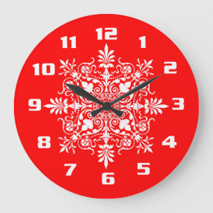 Reloj Redondo Grande Elegante Brillante Rojo Ornamentado Damasco Victor