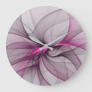 Reloj Redondo Grande Elegante Caos Moderno Arte Abstracto Fractal Rosa