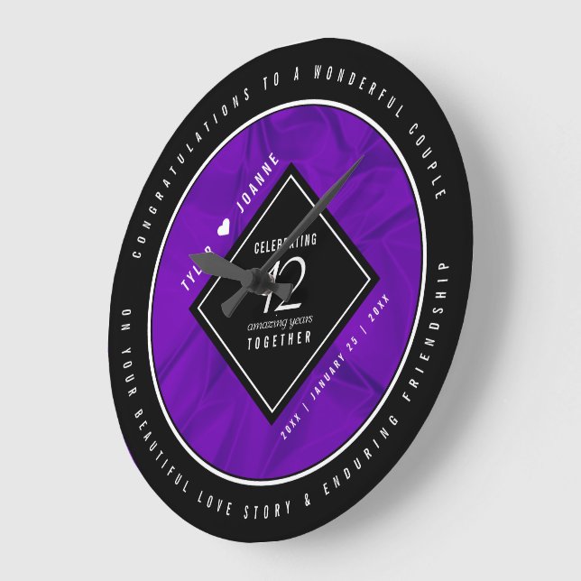 Reloj Redondo Grande Elegante celebración del 12º Aniversario del Boda  (Ángulo)