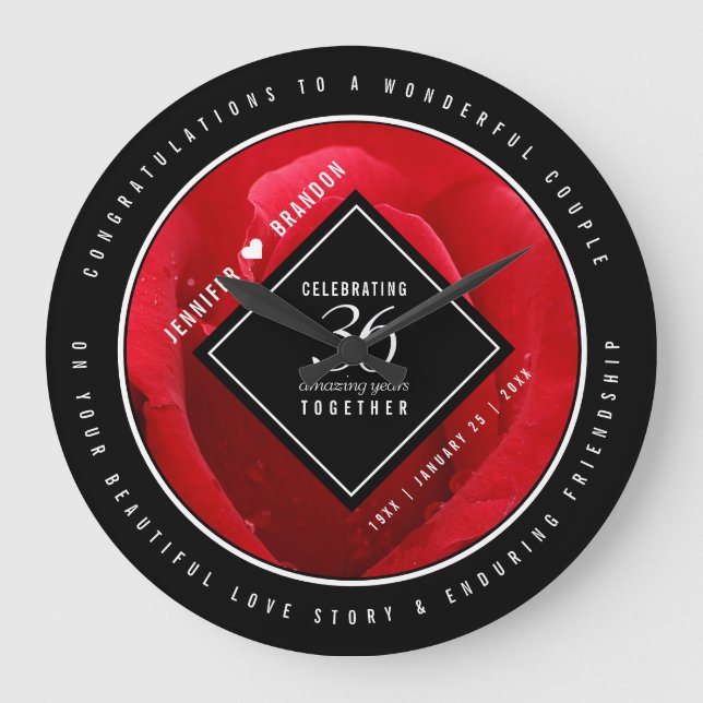 Reloj Redondo Grande Elegante celebración del 36° Aniversario Rosa Boda (Anverso)