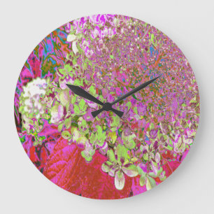 Reloj Redondo Grande Elegante Chartreuse Verde, Rosa y Azul Hydrangea