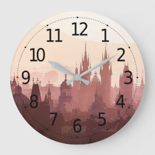 Reloj Redondo Grande Elegante ciudad de Praga arte acrílico  