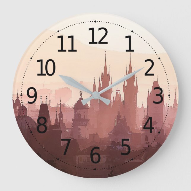 Reloj Redondo Grande Elegante ciudad de Praga arte acrílico | (Anverso)