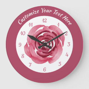 Reloj Redondo Grande Elegante color de agua de época rosa personalizad