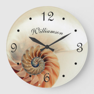 Reloj Redondo Grande Elegante concha beige nombre de familia costero 