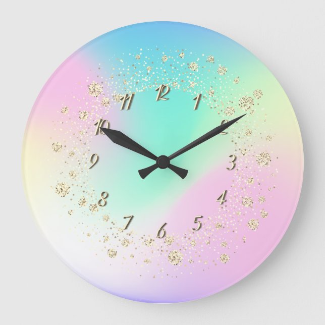 Reloj Redondo Grande Elegante Confetti Holographic (Anverso)
