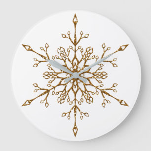 Reloj Redondo Grande Elegante Copo de Nieve Navideño con Brillo de Oro