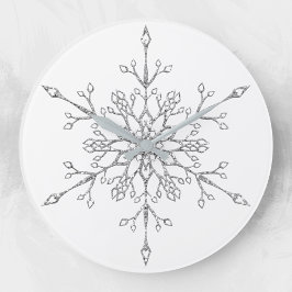 Reloj Redondo Grande Elegante Copo de Nieve Navideño con Brillo de Plat