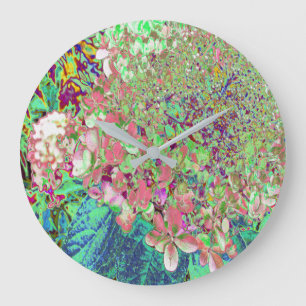Reloj Redondo Grande Elegante Coral y Chartreuse Limelight Hydrangea