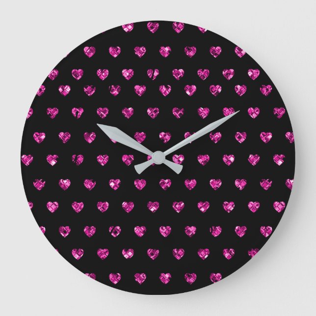 Reloj Redondo Grande Elegante corazón de diamantes rosados Glam Sparkle (Anverso)