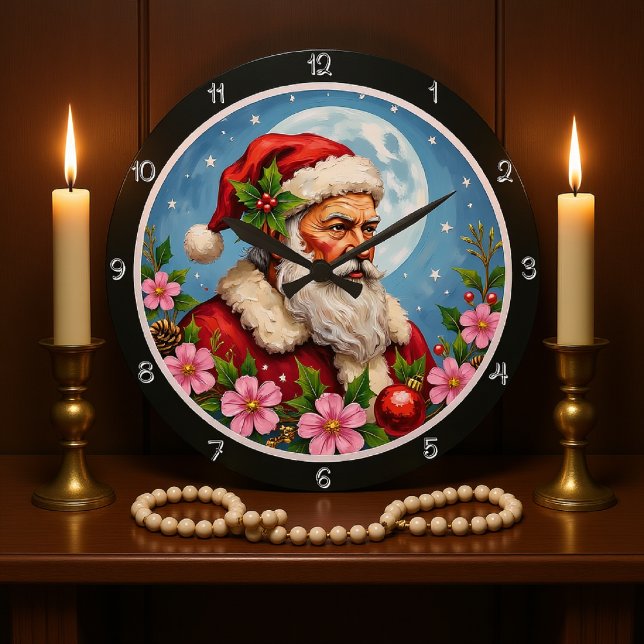 Reloj Redondo Grande Elegante corona de Santa Wreath con luna llena (Subido por el creador)