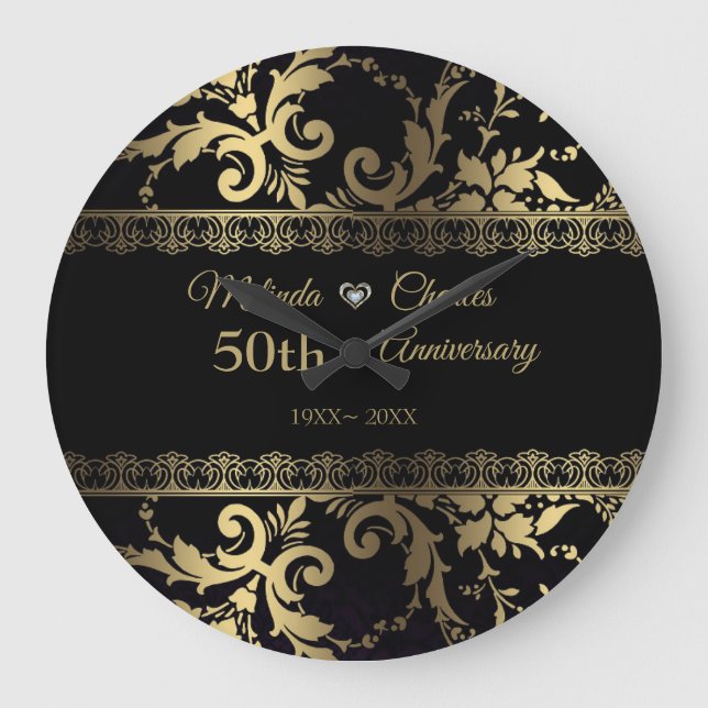 Reloj Redondo Grande Elegante Damasco De Oro Y Lugar (Anverso)