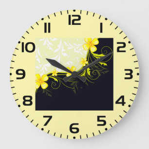 Reloj Redondo Grande Elegante damasco floral amarillo