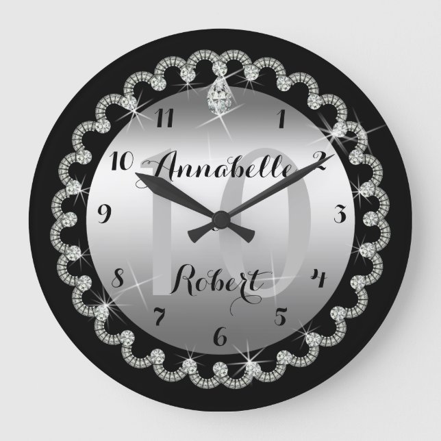 Reloj Redondo Grande Elegante décimo aniversario de plata y diamantes (Anverso)