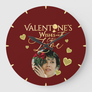 Reloj Redondo Grande Elegante día de San Valentín Caligrafía Roja y Dor