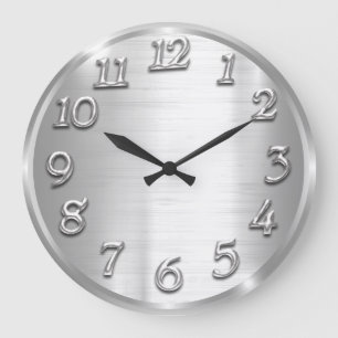 Reloj Redondo Grande Elegante Diseño Números metálicos en árabe Gris pl