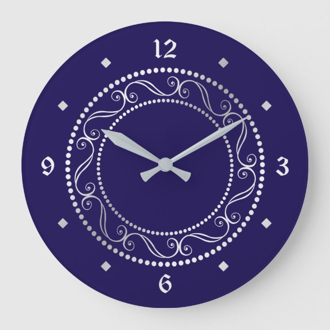 Reloj Redondo Grande Elegante diseño retro ornado plateado (Anverso)