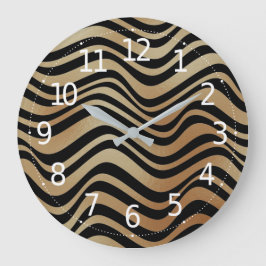 Reloj Redondo Grande Elegante estilo moderno abstracto Oro Waves Zebra 