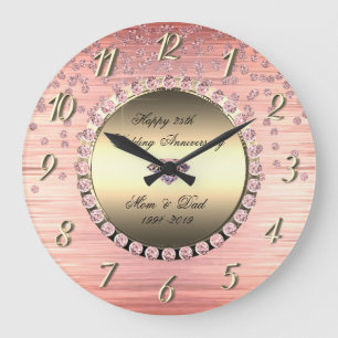 Reloj Redondo Grande Elegante Festivo Diamantes 25 Aniversario de Boda