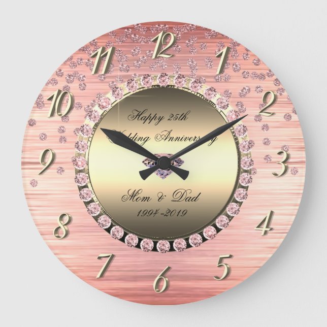 Reloj Redondo Grande Elegante Festivo Diamantes 25 Aniversario de Boda (Anverso)