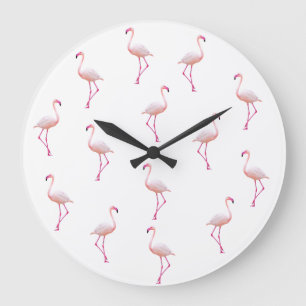 Reloj Redondo Grande Elegante flamenco blanco rosado   Personalizado de