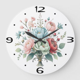 Reloj Redondo Grande Elegante Flor envuelta Bouquet Suave Colores Paste
