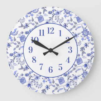 Reloj Redondo Grande Elegante Floral Azul Polvoriento Femenino Vintage