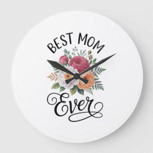 Reloj Redondo Grande Elegante Floral de Acuarela para la Mejor Mamá del