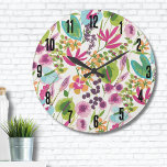 Reloj Redondo Grande Elegante Floral Tropical<br><div class="desc">¡Esta tira linda parece una huella tropical floral vintage! Compartimientos rosas,  moradas,  azules,  verdes,  amarillos,  naranjas y más mezclados. Ideal para regalos o productos. Reloj grande de color rosa azul verde verde moderno vintage floral tropical.</div>