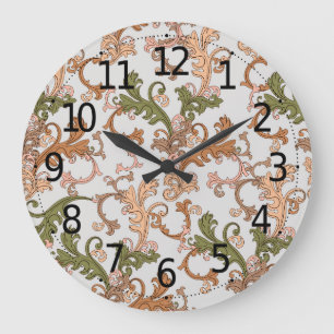 Reloj Redondo Grande Elegante Fondo Vintage Victoriano Boho de Hojas