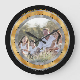 Reloj Redondo Grande Elegante Foto con Nombre Personalizado de Hoja de 