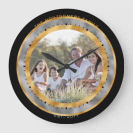 Reloj Redondo Grande Elegante Foto de Nombre Personalizado con Hojas de