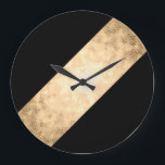 Reloj Redondo Grande elegante franjas claras de imitación de oro y negr<br><div class="desc">Un diseño minimalista,  moderno y elegante que representa una franja dorada falsa sobre un fondo negro.</div>