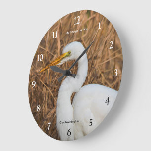 Reloj Redondo Grande Elegante garza grande vadeando aves entre juncos