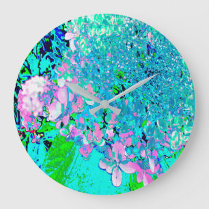 Reloj Redondo Grande Elegante Hortensia Limelight Rosa y Azul