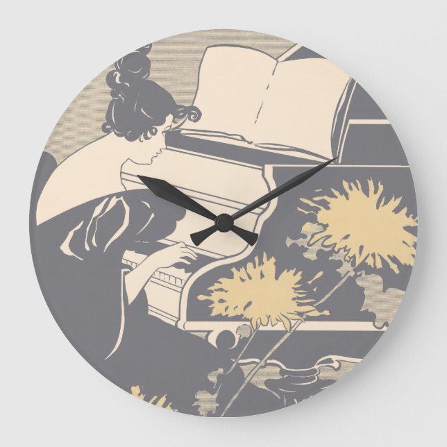 Reloj Redondo Grande Elegante jugador de piano (Anverso)