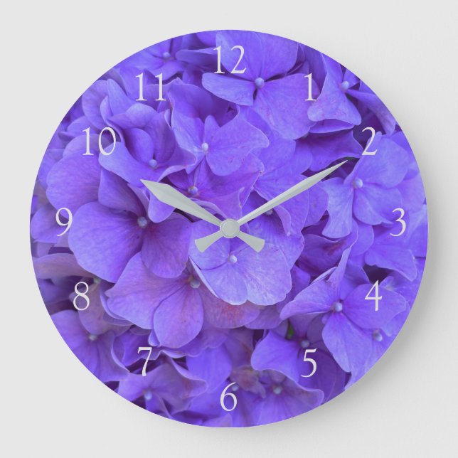 Reloj Redondo Grande Elegante lavanda púrpura lilac hidrangeas florales (Anverso)